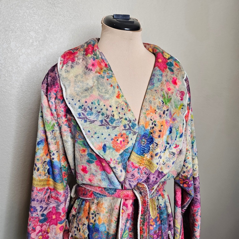 Natural Life Floral Patchwork Cozy Fleece Robe Womens Large Multi Color - Picture 3 of 8
